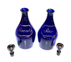 Pair Of Antique English Georgian Bristol Blue Glass Decanters  Brandy   Rum