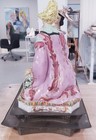 Large Porcelain Chinese Sculpture On Metal Stand Two Figure Women  17 Tall 