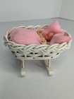Vintage  Western Germany Doll Miniature Baby Wicker Bed Crib Bassinet 