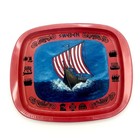 Vintage Sweden Viking Ship Novelty Metal Tray Red Nordic Souvenir Folk Art Mcm