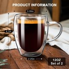 Double Wall Insulated Borosilicate Glass Coffee Mugs 12oz Set Of 2