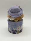 Vintage Avon Plush Teddy Bear W Purple Hat 4 5  Floral Round Box Good Condition