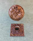 Antique 1890s Door Knob E-12600 W  Square Rosette Plate Ornate Cast Brass Bronze