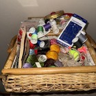 Vintage Sewing Basket Kit Wicker Box Thread  Mid Century