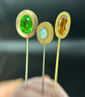 Antique Victorian Edwardian Stick Pin Lot Glass Gem Hat Pins Green Amber Opal