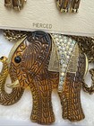 Elephant Pendant Necklace Earrings Drapers   Damons  Golden Brown Topaz Plastic
