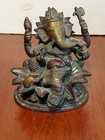 Old Hindu Lord Ganesha Sitting On Throne Statue Elephant God Bronze brass