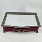 Vintage Red Velvet Footed Hollywood Regency Style Vanity Dresser Jewelry Box