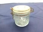 Vintage Antique Clear Glass Jar With Glass Lid Embossed With Fruit Pint Size