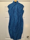 Vintage Blue Floral Brocade Cheongsam Qipao Dress Mandarin Collar Handmade