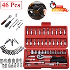 46pcs Spanner Socket Ratchet Wrench Set 1 4  Drive Car Repair Tool Kit With Case