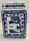 Vintage Chinese Blue   White Porcelain Lidded Tea Caddy Ginger Jar Rectangular