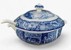 Staffordshire Liberty Blue Ironstone Boston Tea Party Large Tureen W  Lid Ladle