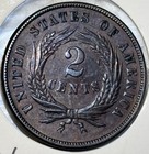 1866 Two 2 Cent Piece Almost Uncirculated Au Condition Coin Rb Toned