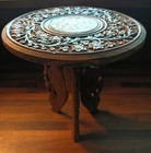 Antique Indian Table Hand Carved 9  Early 20th Century Inlayed Carving Vtg Stand