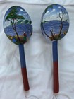 Vintage Set Of Two Wooden Maracas Hand Painted Large Haiti 11 Inch