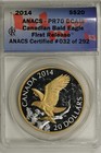 2014 Canadian  20 Perched Eagle   1 Oz Silver W  Gold Plate   Anacs Pr70 Dcam