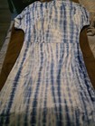 Blue White Tie Dye Cap Sleeve Crew Neck Long Maxi Dress Size Xl Regular