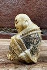 Vintage Netsuke Figurine Carved Resin Faux Ivory Seated Hotei Buddha Erotic