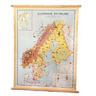 Vintage Scandinavian   Finland School Map On Canvas With Wooden Rods