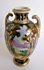 Antique Nippon Hand-painted Nature Scene Gilded Porcelain Vase Japan  6 8 height