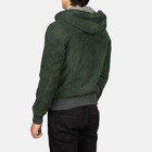 Lambskin Men Green Suede Leather Hooded Bomber Zipper Front Jacket Outerwear Fit