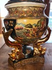Vintage Satsuma Footed Pedestal Vase Asian Urn Ornate Koi Fish Footed With Lid
