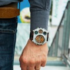 Men Army Sports Fashion Big Dial Leather Strap Quartz Wrist Watch Two Time Zone