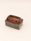 Vintage Sterling Silver Makers Mark Baltic Amber Trinket Pill Box  1 5 