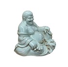 Oriental White Happy Laughing Buddha Ru Yi Praying Beads Porcelain Figure Gb018