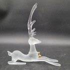 Vintage Silvestri Frosted Glass Christmas Holiday Reindeer Figurine W brass Bell