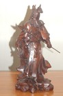 Chinese Wood Figure God Warrior Sculpture Zitan Boxwood Dieties Glass Carved