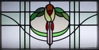 Pretty Floral Old English Leaded Stained Glass Window Transom 32  X 17 5 
