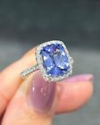 Cushion Cut 3 55 Ct Natural Tanzanite Diamond Wedding Ring 14k White Gold Size 7
