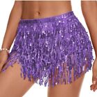 Women s Os Sequin Purple Belly Dance Skirt Wrap Tassel Hip Shoulder Scarf Fringe