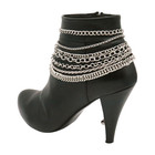 Women Boot Bracelet Silver Metal Chain Shoe Charm Multi Strand Cowgirl 2pcs Pair