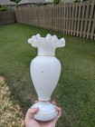 Antique French White Opaline Vase Hand Painted Bow And Stars
