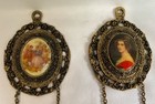 2 Vintage 24k Gold Plated Chain Oval Frame Cameo Pictures Victorian Wall Hanging