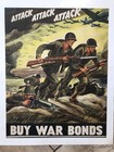 Original Vintage Wwii 1942 Buy War Bonds Attack Attack Attack Poster