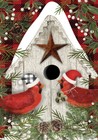 Winter Cardinals Birdhouse Christmas House Flag Checkered Santa Hat 28  X 40 