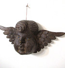 Vtg Mexico Guerrero Carved Wood Angel Cherub Head Glass Eyes Mexican Folk Art