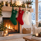 C Initial Monogram Personalized Embroidered Knit Christmas Stocking Red Family