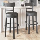 Black Swivel Bar Stool Upholstered Faux Leather Rustic Kitchen Seat 43 Inch