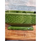 Vintage Green Ceramic Planter Pot Rectangular Footed Dish Bowl Cachepot