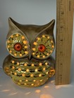 Vintage Ceramic Owl Night Light Lamp Brown Glaze Pierced Luminary Table Decor