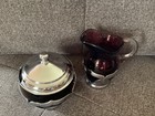 Vintage Farber Brothers Ny Krome Kraft Amethyst Glass Art Deco Sugar   Creamer