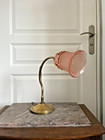Vintage Swan Neck Table Lamp Art Deco Pink Glass Tulip France 30cm