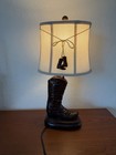 Western Cowboy Boot Table Lamp Brown Leather Base Beige Empire Fabric Shade