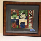 Framed Handmade Needlepoint Coffee Wall Hanging Art 14 5x13 Kitchen Metallic