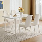 5 Piece Dining Table Set Wooden Dining Table With 4 White Upholstered Chair